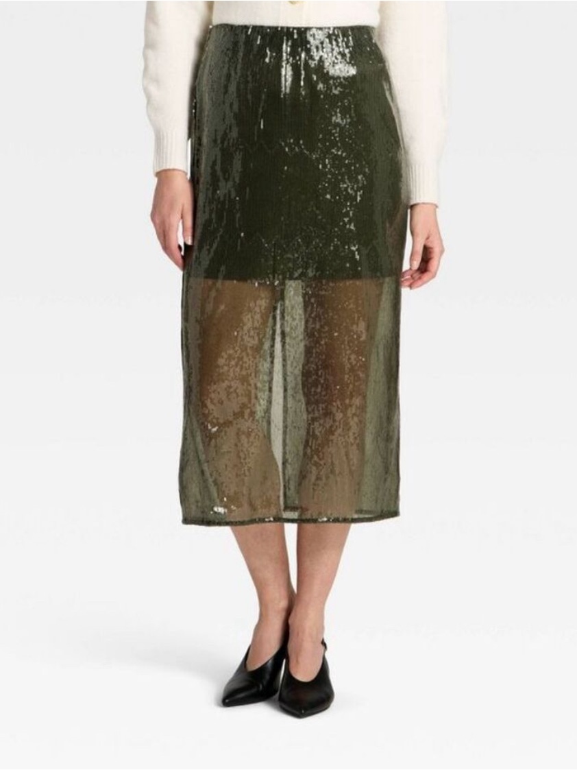 A New Day Womens Sequin Midi Skirt A New Day Olive Green Olive Green M A New Day Womens Sequin Midi Skirt A New Day Olive Green Olive Green M